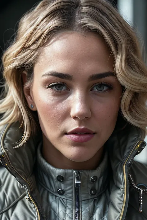 beautiful woman (EPT4mmyH3mbr0w:.99), perfect hair, jewellery, ((portrait)), (closeup:1.2), ((from the waist up)), (((  industrial 1.2 ))), natural skin texture,  ((  Quilted Jacket :1.2)), 24mm, 4k textures, soft cinematic light, adobe lightroom, photolab, hdr, intricate, elegant, highly detailed, sharp focus, ((((cinematic look)))), soothing tones, insane details, intricate details, hyperdetailed, low contrast, soft cinematic light, exposure blend, hdr, faded, now, ("I've got a bad feeling about this.":1.1)