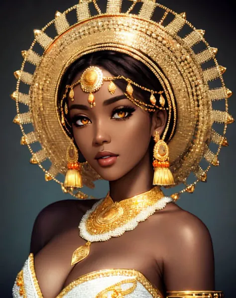 Masterpiece, absurdres,award winning photo, extremely detailed, amazing, fine detail, extremely detailed eyes and face, by lee jeffries nikon d850 film stock photograph 4 kodak portra 400 camera f1.6 lens rich colors hyper realistic lifelike texture dramatic lighting unrealengine trending on artstation cinestill 800 tungsten, (golden eyes:1.195)

SSAHC, a woman in a white dress made of beads and golden jewelery, wearing SSAHC, (((upper body picture)))
 <lora:SSAHC:0.8>