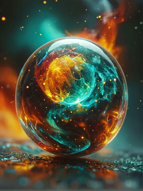 ral-czmcrnbw, a surreal and vibrant scene. At the center, there's a spherical object that appears to be a crystal ball, but with a twist it's not just a crystal ball, it's a portal to another world. The portal is a swirling vortex of colors, with hues of red, orange, and yellow dominating the scene, suggesting a fiery or molten core. This fiery core is not just a static element; it's alive with movement, as if it's a living entity, perhaps a dragon or a mythical creature, captured in a moment of intense energy.
es the viewer to imagine what lies beyond the portal, and what secrets the fiery core might hold.
. <lora:MJ52:0.8> <lora:eye_catching:0.8>  , <lora:ral-czmcrnbw:0.8>