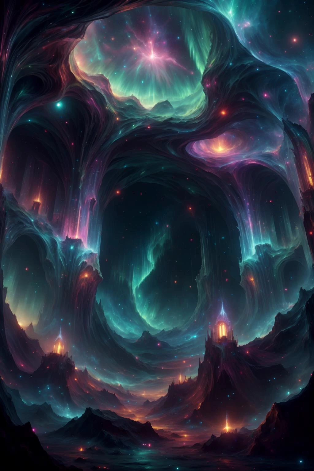 aurorastyle martius_nebula eldrichtech maximalist room <lora:CosmicEldritchTech:0.35> <lora:aurora-style-richy-v1:0.5>  <lora:Cosmic_Nebula_Style_SD1.5:0.55>