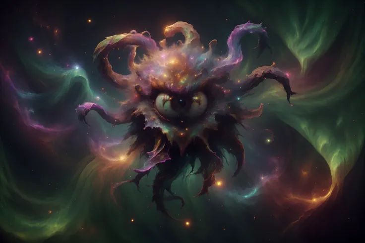 aurorastyle martius_nebula cosmic beholder <lora:beholder_v1:1.0> <lora:aurora-style-richy-v1:0.6> <lora:Cosmic_Nebula_Style_SD1.5:0.6>