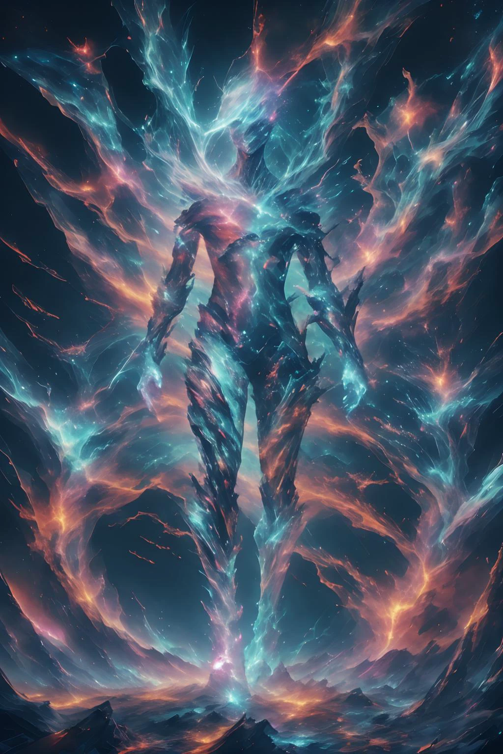 martius_nebula lightning-infused cyborg warrior <lora:Cosmic_Nebula_Style-000012:1.0> <hypernet:b34tFluxoraA_v10:1.75>