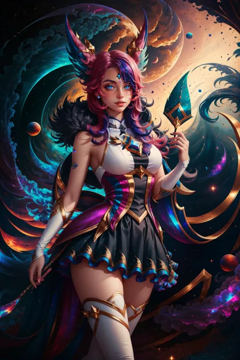 (masterpiece, best quality), intricate details,
(1girl), <lora:xayah_sg:0.8> star guardian xayah,
<lora:planetSimulatorLora_:0.8> earth,milky_way,starry,