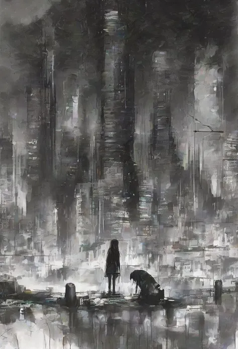 dark, moody anime digital painting, Cryptic fantasy megacity outside of reality<lora:EnvyStarlightDarkAnime02:1>