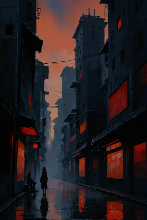 dark, moody anime digital painting, Cryptic fantasy megacity outside of reality<lora:EnvyStarlightDarkAnime02:1>