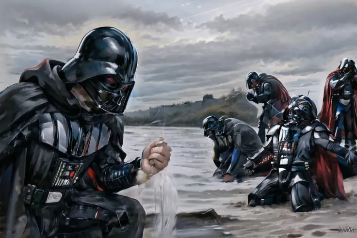 Highly detailed, High Quality, Masterpiece, beautiful, DramaticDmitry, <lora:DramaticDmitry-10:1>, darth vader, Black_outfit,hood, hood_up, boots, darth vader helmet,cape,armor, shoulder armor, armored boots, <lora:Char_Sigmas_DarthVader:0.7>