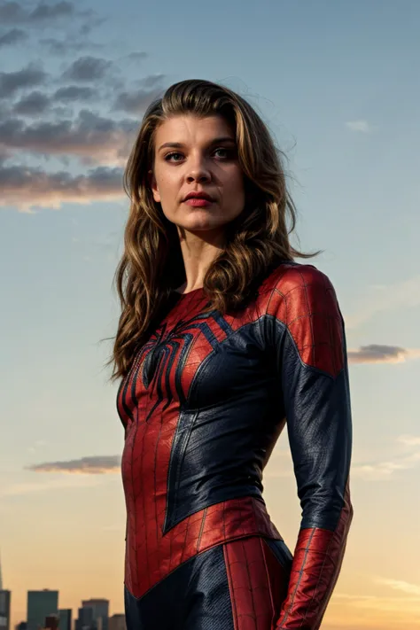 movie still, Spider-girl suit, standing, face closeup, sunrise, New York skyline, sharp focus, cinematic shot, (high detailed skin:1.1)
<lora:0more_details:1> <lora:natalie_dormer_lora_v01:1> natdormer