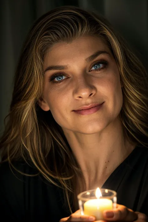 pov, flashy photograph, holding a candle light, woman looking front, in the dark room, face closeup, smirk, sharp focus, cinematic shot, (high detailed skin:1.1)
<lora:0more_details:1> <lora:natalie_dormer_lora_v01:1> natdormer