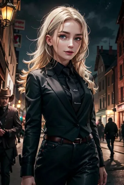 (cowboy shot:1.1), (masterpiece, best quality, high quality, highres, ultra-detailed), lamppost, night, crowd,
1girl, long hair, platinum blonde hair, green eyes, looking at viewer, light smile, allblacksuit,
AS-Adult, Asian-Less, SkinHairDetail, <lora:attire_allblacksuit:1>,