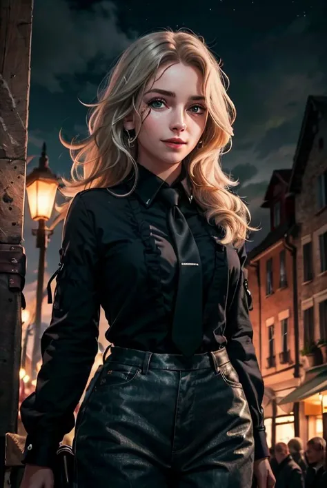 (cowboy shot:1.1), (masterpiece, best quality, high quality, highres, ultra-detailed), lamppost, night, crowd,
1girl, long hair, platinum blonde hair, green eyes, looking at viewer, light smile, allblacksuit,
AS-Adult, Asian-Less, SkinHairDetail, <lora:attire_allblacksuit:1>,