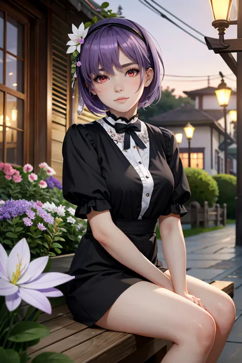 ((ultra detailed, masterpiece, absurdres))
<lora:DOAAyane:0.9>
DOAAyane, 1girl, solo, short hair, red eyes, purple hair, hairband, Ferelden village square in the rain, dynamic lighting reflecting off wet cobblestones, detailed thatched roofs, and flickering lanterns