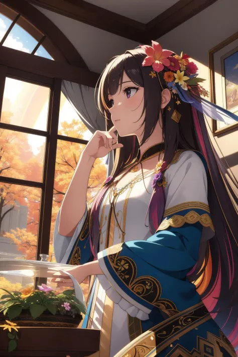 1girl, (still life art designed by Raphaelle Peale:1.2) , detailed Unreal Engine, majestic, side view shot of a Flowery Rainbow ("Nurgle's Conscription":1.3) , stylized, Ecuadorian background, autumn roots and flora, Hazy conditions, Wide view, Realistic, Frightening, Anime, Accent lighting, F/2.8, Primary Colors, Rule of Thirds, sunbeam, extremely detailed CG Unity 8k wallpaper, adobe lightroom