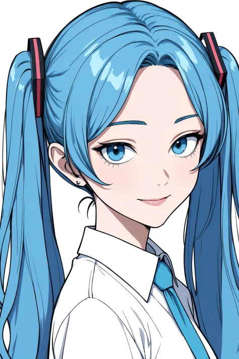 Masterpiece, best quality, very aesthetic, absurdres, aesthetic, ultra detailed, 1girl, solo, mature female, mature, thick, hatsune miku, blue hair, twin tails, blue eyes, smile, white shirt, , tie, sfw, cute
<lora:hyperdetailer_v095:0.3>