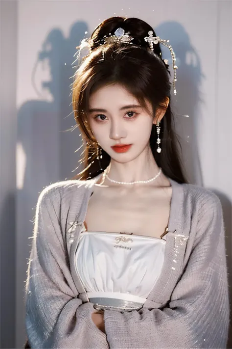 <lora:jjyi_V2>,jjyi,1girl,fair_skin,
professional photography photos,melancholy tone,dynamic pose,earrings,necklace,<lora:FilmVelvia3:0.4>,upper_body,looking_at_viewer,light and shadow,drill hair,long hair,ju jingyi,purity,pure,<lora:hanfuchang:0.7>,gorgeous headwear,