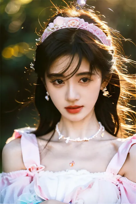 <lora:jjyi_V2>,jjyi,1girl,fair_skin,
professional photography photos,melancholy tone,dynamic pose,earrings,necklace,<lora:FilmVelvia3:0.4>,looking_at_viewer,light and shadow,drill hair,long hair,ju jingyi,<lora:sweetLolita_v10:0.7>,
