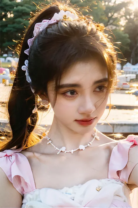 <lora:jjyi_V2>,jjyi,1girl,fair_skin,
professional photography photos,melancholy tone,dynamic pose,earrings,necklace,<lora:FilmVelvia3:0.4>,looking_at_viewer,light and shadow,drill hair,long hair,ju jingyi,<lora:sweetLolita_v10:0.7>,