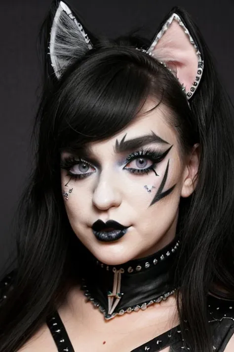 S011_BlakeBlossom_v2 black and white face paint<lora:edg_makeup1:0.8> edg_makeup , edg_makeup on face, rockstar attire, rorckstar hair