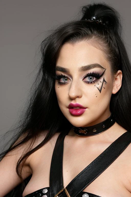 S011_BlakeBlossom_v2 <lora:edg_makeup1:0.8> edg_makeup , edg_makeup on face, rockstar attire, rorckstar hair
