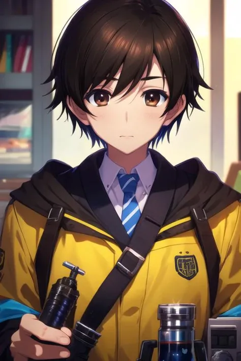 masterpiece, best quality, , 1boy, solo, male focus, looking at viewer, upper body, depth of field, <lora:haruki_kitahara:0.68>, haruki_kitahara, black hair, brown eyes, , science fiction soft science fiction,