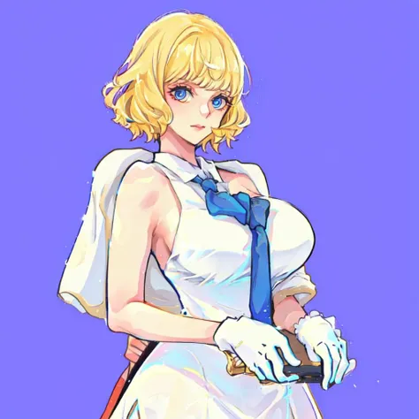 Retro game art Tilt-shift photo of masterpiece,best quality,stussy,1girl,blonde hair,breasts,large breasts,huge breasts,lipstick,gloves,short hair,footwear,blue eyes,covered chest,looking at viewer,closed mouth,heelscollections,oda eiichirou,dress,short sleeves,armpits,indoors,((simple background:1.4)),jacket,off shoulder,Selective focus,miniature effect,blurred background,highly detailed,vibrant,perspective control,white dress,(pov:1.3),(foot focus:1.2),(upper body:1.1),(formal:1.3),large breasts,
<lora:Stussy (2)>,
<lora:ban-lora-v1-128dim-10ep-naivae:0.8> . 16-bit, vibrant colors, pixelated, nostalgic, charming, fun