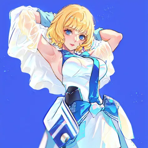 analog film photo Tilt-shift photo of masterpiece,best quality,stussy,1girl,blonde hair,breasts,large breasts,huge breasts,lipstick,gloves,short hair,footwear,blue eyes,covered chest,looking at viewer,closed mouth,heelscollections,oda eiichirou,dress,short sleeves,armpits,indoors,((simple background:1.4)),jacket,off shoulder,Selective focus,miniature effect,blurred background,highly detailed,vibrant,perspective control,white dress,(pov:1.3),(foot focus:1.2),(upper body:1.1),(formal:1.3),large breasts,
<lora:Stussy (2)>,
<lora:ban-lora-v1-128dim-10ep-naivae:0.8> . faded film, desaturated, 35mm photo, grainy, vignette, vintage, Kodachrome, Lomography, stained, highly detailed, found footage