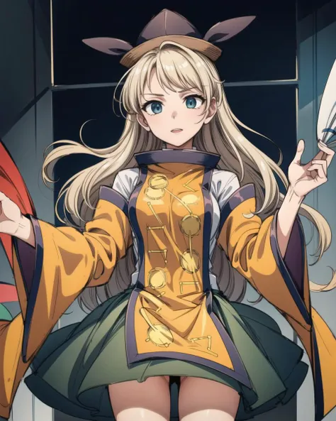 <lora:matara_okina_v1:1.0>, matara_okina, 1girl, solo, detached sleeves, long sleeves, hat, green skirt, tabard, masterpiece, best quality, <lora:add_detail:1>