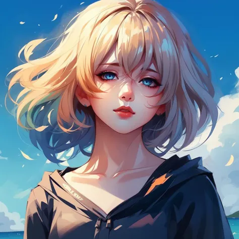 1girl, platinum white hair with blonde highlights, striking blue eyes, digital painting and drawing, shilin huang, vibrant illustrations, light emerald and sky-blue, <lora:Painterly-Style_LoRA:0.7>