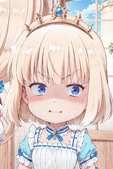 Girl, short blonde hair cut at the bottom, blue eyes, red cheeks, pointed elf ears, a gold collar around the neck, tiny micro bikini, a gold bracelet on both shoulders, soft and sexy white skin,(:1.8),(0 old years:1.6),(flat chest:1.6)((ニンジンを食べる:1.7)),(ニンジンを手で掴んでいる),(gansha:1.6)(bukkake:1.6)(facial cum shot:1.6)(gang bang)