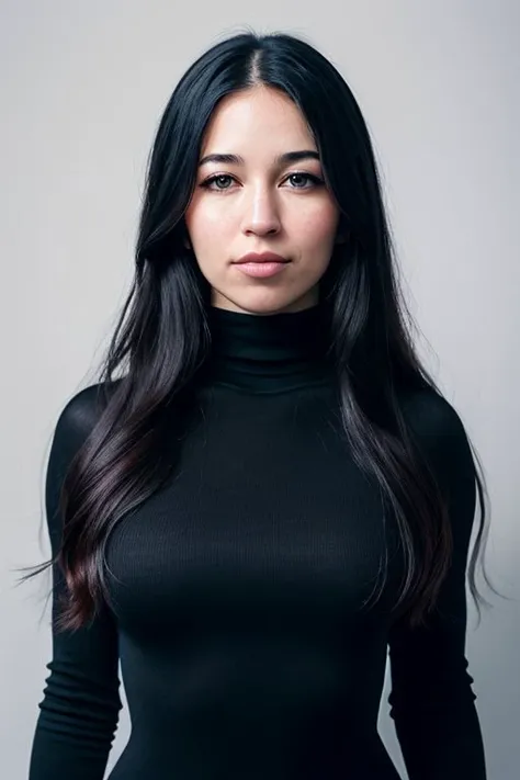 A stunning intricate full color portrait of (alexcoal-1300:0.99),wearing a black turtleneck,epic character composition,by ilya kuvshinov, alessio albi, nina masic,sharp focus, natural lighting, subsurface scattering, f2, 35mm, film grain