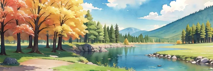 ((masterpiece, official art, watercolor sketch)), Ural taiga landscape
