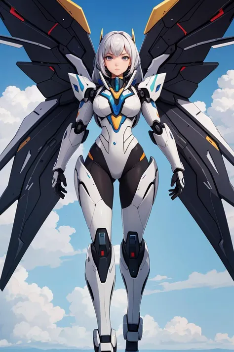 mecha,1girl,full body,<lora:mechanical_wings-000007:0.6>,mechanical_wings,thrusters,sky,cloudy sky,(masterpiece, best quality, high quality, highres, ultra-detailed),<lora:GoodHands-beta2:1>,