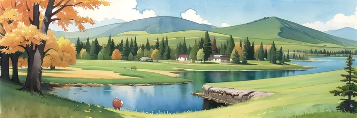 ((masterpiece, official art, watercolor sketch)), Ural taiga landscape