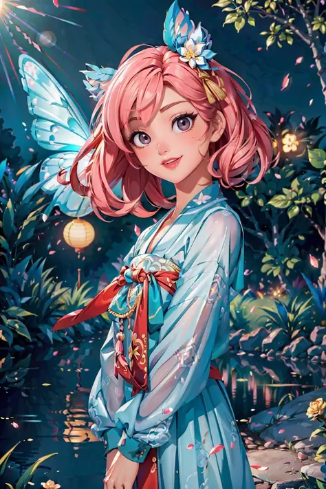 <(best quality, extremery best quality, masterpiece:1.4), (realistic, intricate details:1.4), (photorealistic:1.4), (extremely intricate:1.4), highres, ultra highres, ultra-detailed, absurdres, incredibly absurdres, extremely detailed, high quality, high resolution, hyperrealistic, ultra-realistic, hyper-detailed, top quality, best, fine detail, massive detail, Highly detailed, extreme detailed, highest detailed, high-res, absolutely resolution, reflection, (refraction:1.4), (hyperrealism:1.4)>, BREAK, 1girl, solo, looking at viewer, (young cute beautiful 18-year-old girl:1.4), 3d face, (hand of Guido Daniele:1.4), beautiful girl, Beautiful face, pretty, girlface, kpop idol, supermodel, stunning innocent symmetry face, perfect body, medium breast, slim waist, slim legs, (high detailed skin:1.5), glowing eyes, goddess, natural skin texture, shiny skin, White skin, Beautiful detailed face, detailed face, real skin texture, cute delicate face, finely detailed face, golden ratio, golden ratio face, expressive eyes, perfect face, perfect skin, flawless face, clear face, shiny hair, pale skin, Proper body proportion, perfect anatomy, realistic skin texture, luscious lips, glossy lips, natural makeup, beautiful bright pupils, slender figure, intricate eyes, detailed pupils, detailed face and eyes, longeyelashes, blush, good hand, perfect hands, pretty face, beautiful female bodies, finely detailed skin, oily shiny skin, clean facial features, an extremely delicate and beautiful, cute & girly, beautiful detailed eyes, stars in the eyes, detailed simmetric eyes, perfect smooth skin texture, BREAK, (((((standing, (hanfu, tang style, tang style outfits, pink upper shan, pink chest pleated skirt, red with pink waistband, red pibo:1.4), (smile, Pink hair, Pink eye, long hair, Pink eyelashes, Pink lips, Pink lip colour, Eyes glowing Pink, flat bangs, pink fluffy bunny:1.5), (night, Night time, moon light, sky, landscape, aurora borealis, stars, outdoors, Chinese, Pink fireworks, Sakura tree background:1.4), (lake background, mountains, full moon background, night lake shore, river, forest, chinese style countryard, lanterns, pond, cobblestone pathway, building pavilion, chinese buildings, moutains, misty lake, ancient chinese background, puddle, after the rain, petals falling, wet grass and trees, flower sea, in a meadow, waterfall, breeze, flying splashes, flying petals, leaves, bloom, bloom effect, surrounded by heavy floating petal flow, petal, Pink butterfly, flower, detailed beautiful grassland with petal, flowers, plants, Pink rose, many Pink roses, leaves falling from the tree, dust is drifting, ethereal, scenery, nature, mysterious background:1.4), (iridescent colors, Iridescence, blush, mysterious, fantasy background, fantasy, open mouth:1.2), (fog, wind:1.2), (Luminescent Particles:1.3), (fullbody:1.2), (eye focus, face focus, character focus, close-up face:1.2), (dutch angle, cowboy shot:1.3), colorful refraction)))), BREAK, <watercolor, available light, detailed light, volumetric fog, beautiful lighting, Rembrandt lighting, Cinematic, pixel art, game art, key visual, surreal, PBR Texturing, Anisotropic Filtering, Maximum Clarity And Sharpness, Albedo And Specular Maps, Multi-Layered Textures, Surface Shading, Sub-Pixel Convolution, Sub-Pixel Convolution, Accurate Simulation Of Light-Material Interaction, blurry foreground, broad light, volumetric light effect, matte painting, perfectly defined features, volumetric lighting, Tone Mapping, Lumen Reflections, Global illumination, Ray Tracing, Screen Space Global Illumination, Accent Lighting, 32k, Natural Lighting, volumetric, cinematic masterpiece, Rule of thirds, high dynamic range, Multi-exposure HDR capture, cinematic render, game cg cinematic, atmospheric perspective, scene, epic dynamic frame, motion blur, ((cinematic look, Film look)), rim light, 4k textures, adobe lightroom, photolab, insane details, hyperdetailed, exposure blend, professional color grading, professional color correction, aerial perspective, particles and dust in beams of light, cinematic scene, dynamic lighting, sharp details, lomography, soft focus, light leaks, bold hues, atmospheric depth, (explosive light and shadow:1.2), aesthetics, intricate designs, ultra realistic digital art, (zentangle, mandala, tangle, entangle), (fractal art), elegant, vivid colours, floating particles, particles, dramatic, epic, (ink drawing, oil painting detailed), (dramatic lighting:1.2), RAW, huge filesize, extremery detailed CG, Photo, 8k uhd, cinematic atmosphere, trending on artstation, award-winning glamour photograph, highly detailed photo, official art, beautiful and aesthetic, unity 8k wallpaper, beautiful, highly detailed CG illustration, best illustration, intricate, Amazing, emotional, analog, painting, digital painting, concept art, Oil Painting, illustration, Classical art, Renaissance, Romanticism, Neoclassicism, Color Palette, depth and contrast, Vibrant colors, saturated, rich saturation, color harmony, vivid palette, concept-art, design style, detail character, concept render, colorful, analog photography, dreamy atmosphere, specular highlights, atmospheric lighting, (dynamic angle, dynamic pose :1.3), (shiny, clothes reflecting light, lens flare, bloom effect, light particle, lens glare:1.3), realistic lighting, cinematic light, (cinematic lighting), light in the face, soft lighting, saturated colors, detailed background, sharp focus, 8k high definition, perspective, Master Composition, roughness, post-processing, soft shadows, realistic shadows, ambient occlusion, ray-tracing, subsurface scattering, photon mapping, physically-based rendering, octane rendering, unreal engine 5, ue5 rendering, Adobe After FX, dslr, RTX, Best character details, radiosity, sharp, antialiased, RAW photo, HDR, 8k, 4k, (((Photographed by Roger Deakins, using a RED Monstro 8K VV camera and a series of high-end lenses))), ((Hasselblad photography)), (film grain:1.4), Kodak portra 400, ((Fujifilm X-T5)), professional photograph, depth of field, caustics, Broad lighting, diffuse lighting, rim lighting, two tone lighting, textile details, visible pores, high resolution scan, professionally color graded, photographic reality, automatic white balance, best lighting, detailed shadow, high contrast, strong light and shadow>, (PureErosFace_V1:0.5), (ulzzang-6500:1), <lora:epiNoiseoffset_v3:0.05>, <lora:add_detail:0.1>, <lora:hanfuTang_v35:0.8>, <lora:zhongfenghuaxiyou-000018:0.05>, zhongfenghua