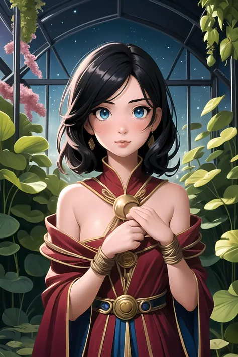 (masterpiece:1.5), beautiful girl, 1girl, magical girl, casting magic, skin tight, open black and red robe, witch costume, fucked silly, anal, black hair, medium hair, blue eyes, revealing clothes, bondage, in bondage, bdsm, bound wrists, naked, style-swirlmagic,