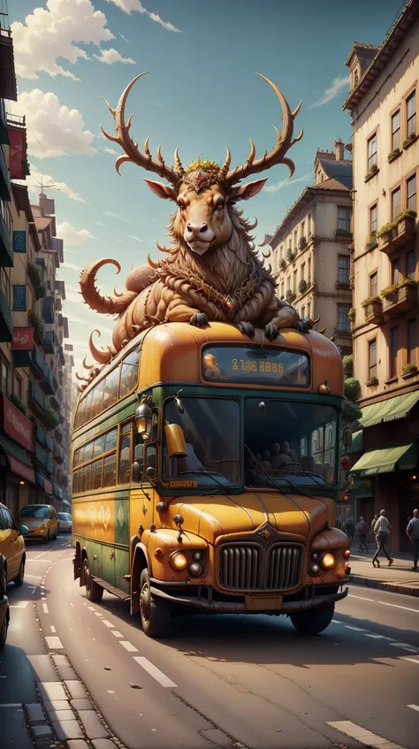 <lora:WrongHole:1>WrongHole <lora:Hornyfier:0.5>Hornyfier a yellow double-decker bus navigating a bustling city, (Masterpiece:1.3) (best quality:1.2) (high quality:1.1)