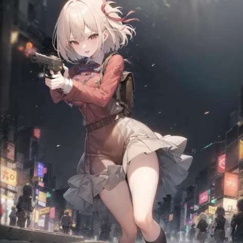 (masterpiece:1.1), (best quality:1.0), (ultra highres:1.0) ,(8k resolution:1.2),(realistic:1.0),(ultra detailed1:0), (sharp focus1:0), (RAW photo:1.1), (lighting:1:1), Tokyo street, (night:1:1), Shibuya_\(Japan\),
Chisato_Nishikigi_\(Lycoris_Recoil\), 1girl, backpack, bag, blonde_hair, finger_on_trigger, gun, hair_ribbon, handgun, holding, holding_gun, holding_weapon, kalashnikov_rifle, open_mouth, pistol, randoseru, revolver, ribbon, rumia, shirt, shoes, short_hair, skirt, solo, submachine_gun, trigger_discipline, weapon
<lora:Lycoris_Recoil_v1.0:0.85:MIDD>