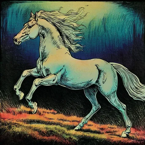 professional 3d model breathtaking anime artwork Epic wide angle shot of a horse made out of (opalescent irradiance:1.25) and colorful energy, space nebula and iridescent colors, excessive energy jolttech in the shape of a horse, running in a grassfield at night in style of <lora:skrmk05:3>, pen, ink, pencil, sketch . anime style, key visual, vibrant, studio anime, highly detailed . award-winning, professional, highly detailed . octane render, highly detailed, volumetric, dramatic lighting, cinematic film still . shallow depth of field, vignette, highly detailed, high budget, bokeh, cinemascope, moody, epic, gorgeous, film grain, grainy, breathtaking . award-winning, professional, highly detailed, horror-themed . eerie, unsettling, dark, spooky, suspenseful, grim, highly detailed, long exposure photo of . Blurred motion, streaks of light, surreal, dreamy, ghosting effect, highly detailed
