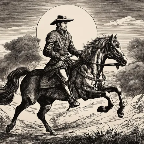 wraith rider galloping on a horseback at midnight with moonlight in style of skrmk <lora:skrmk05:2.3>, dark theme surreal, morbid, danger, chaos, (pen and ink:1.3), pen,ink, line art, cross hatching,, cinematic film still . shallow depth of field, vignette, highly detailed, high budget, bokeh, cinemascope, moody, epic, gorgeous, film grain, grainy, anime artwork . anime style, key visual, vibrant, studio anime, highly detailed, breathtaking . award-winning, professional, highly detailed