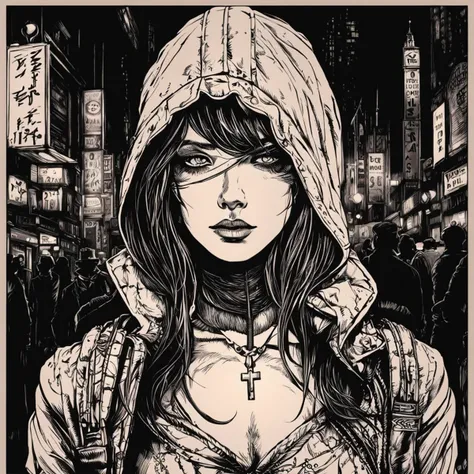 body drawing of a cyberpunk girl at midnight  streets of tokyo  in style of skrmk   <lora:skrmk05:2.3>,  dark theme surreal, morbid, danger, chaos, (pen and ink:1.3),  pen,ink, line art, cross hatching, dramatic lighting, chiaroscuro effect,, cinematic film still  . shallow depth of field, vignette, highly detailed, high budget, bokeh, cinemascope, moody, epic, gorgeous, film grain, grainy, breathtaking  . award-winning, professional, highly detailed