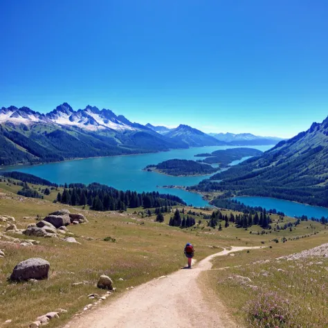 hiker,hut,mountains, landscape, lake,film grain, speed effect,<lora:French_landscape:1> <lora:more_details:1> <lora:epiCRealismHelper:1>