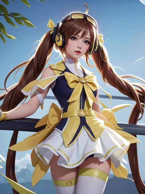 WZRYdaqiaoSHZL,1girl, mature female, cityscape, looking at viewer, headphones, twintails,white thighhighs, see-through,frills, skirt,ahoge, bow, collared shirt, trim, <lora:WZRYdaqiaoSHZL_20230812185854-000008:0.75>