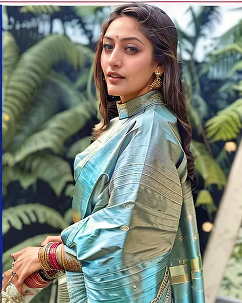 ultra-realistic hires photo of a (scha woman), looking at viewer, elegant high neck dress Banarasi Silk Saree, magazine fashion shoot, low-angle shot camera angle, outdoors background bokeh <lora:scha_Surbhi_Chandna_SD15_LoRA_Adafactor:1>