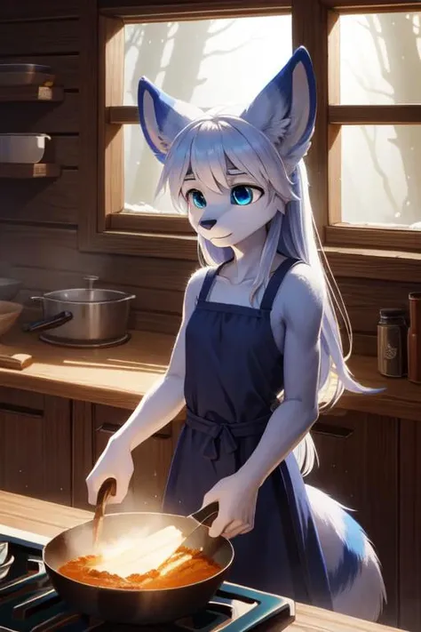 <lora:Rivet:0.9>,1girl, furry, rivetlombax, blue eyes, animal ears, small summer dress, medium fur, long hair,
cooking, cozy detailed wooden cabin, windows, rainy forest,
cinematic light, vivid colors