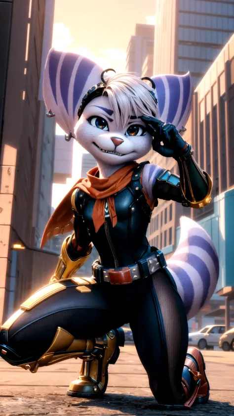 1girl, (((Rivet, furry, anthro, rivetlombax))), mechanical arm, scarf, belt, tail, smirk <lora:Rivet:1> <lora:add_detail:0.5> BREAK,
EbonyGoldAI, <lora:EbonyGoldAI:0.25> BREAK,
dynamic pose, ((superhero landing)),, masterpiece, best quality, hyperrealistic, extremely detailed, highly quality, 4k, sharp focus, professional photograph, sharp focus, award winning, cinematic lighting, octane render, unreal engine, volumetrics dtx, Wallpaper,