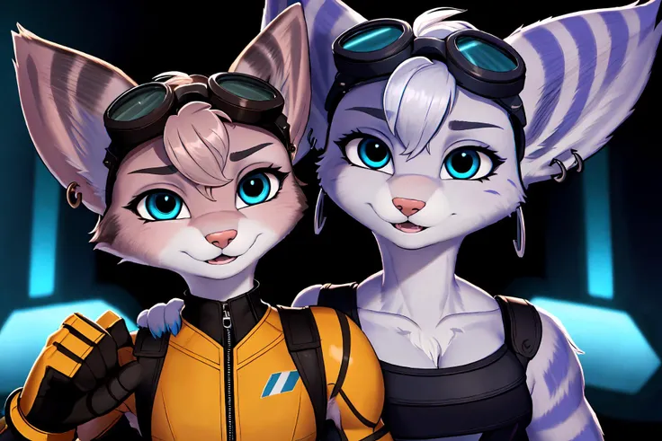 <lora:Rivet:1>masterpiece, best quality, furry, five rivetlombax, portrait, close-up, solo, (body fur:1.2), portrait background, cinematic lighting, (detailed fur:1.1), blue eyes, animal ears, earrings, goggles on head, bangs, fighting, punch, kick