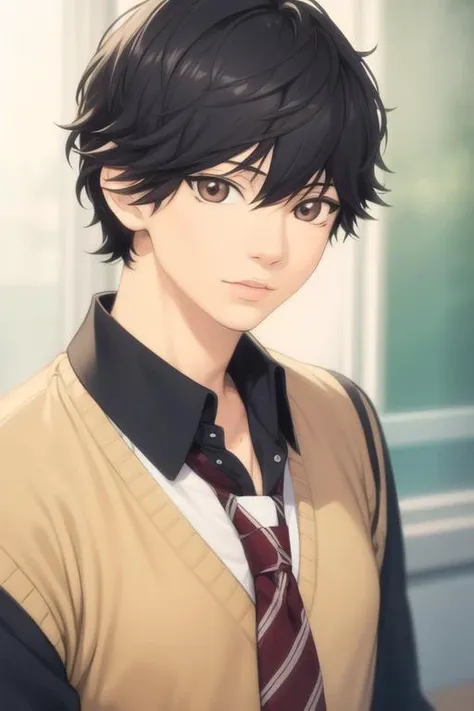 masterpiece, best quality, high quality, 1boy, solo, male focus, looking at viewer, upper body, <lora:mabuchi_kou:0.76>, mabuchi_kou, black hair, brown eyes, school uniform, shirt, , , realistic