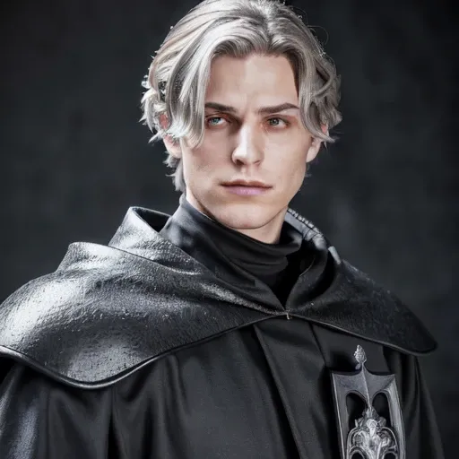 Emet Selch, 1boy, armor, bangs, black robe, grey background, grey hair, hood, hood down, looking at viewer, male focus, parted bangs, parted lips, pauldrons, portrait, robe, short hair, shoulder armor, simple background, turtleneck, upper body, white background, white hair, yellow eyes <lora:Hades_V2:0.5>