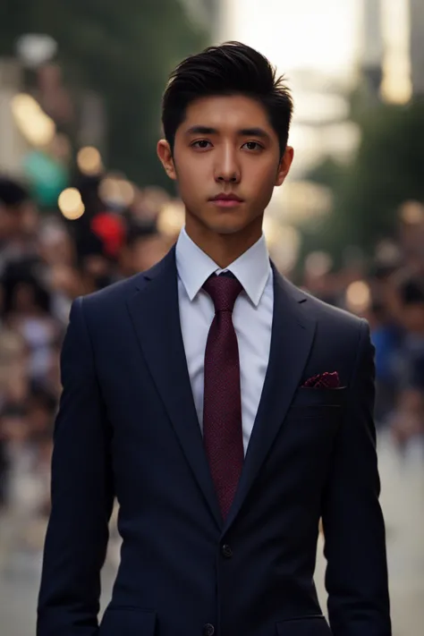 <lora:man:0.9>,xh,necktie,shirt,1boy,blurry background,male focus,blurry,formal,black hair,white shirt,suit,collared shirt,jacket,realistic,looking at viewer,black jacket,solo focus,black necktie,closed mouth,upper body,outdoors,depth of field,short hair,lips,black eyes,long sleeves,arms at sides,pocket,standing,