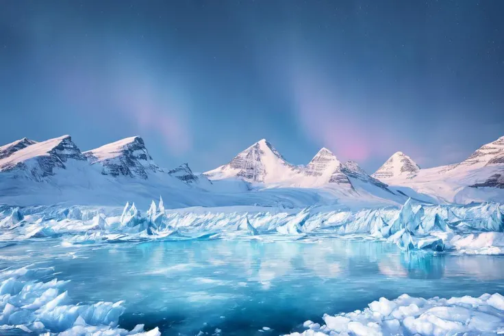 (masterpiece, best quality, photorealistic, beautiful and aesthetic:1.3), ice, no people, northern lights, glacier, ice mountain, lake, <lora:RealmsOfIce:1>