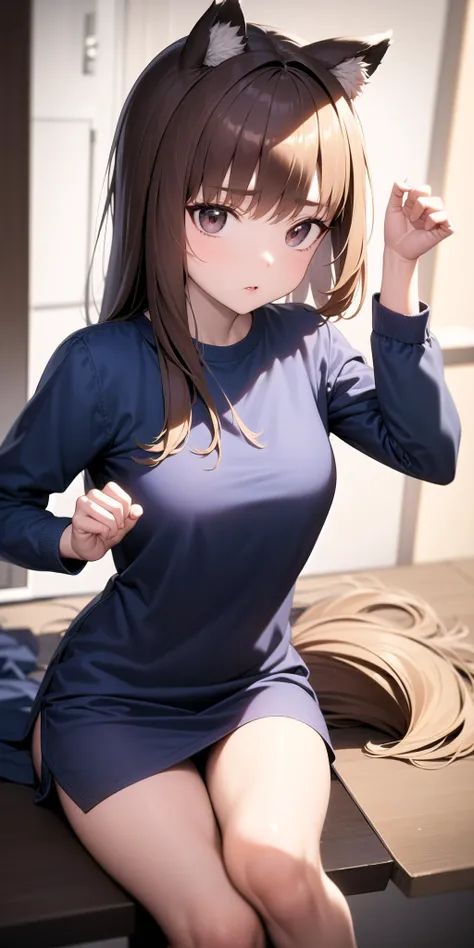 masterpiece, best quality, holo, blue shirt <lora:Holo_841507:1>
